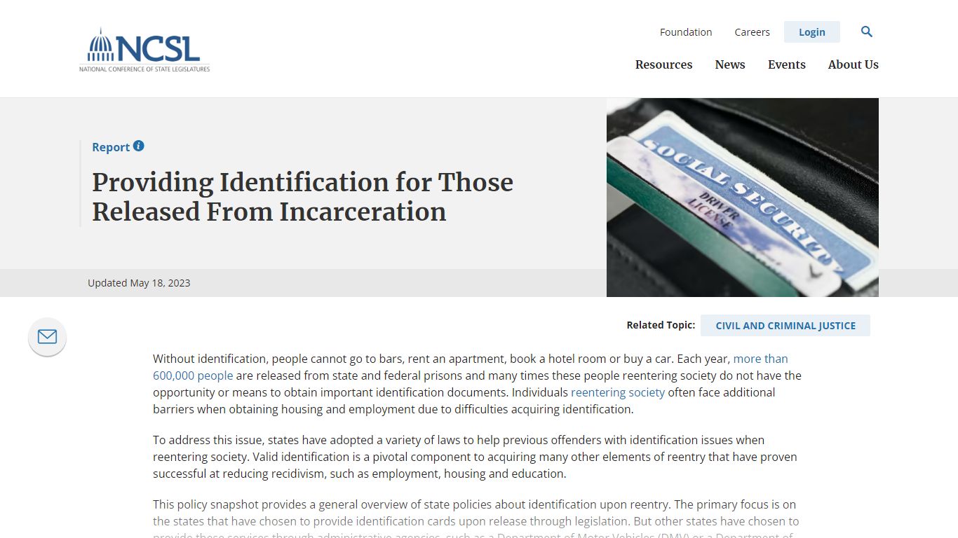 Providing Identification for Those Released From Incarceration